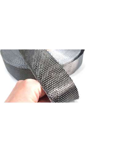 Muestra comercial de cinta plana Tafetán de fibra de carbono 3K con fibra de vidrio de 50mm - 254 gr/m2