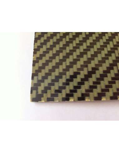 Placa de fibra de carbono-kevlar de dois lados - 500 x 400 x 0,5 mm.