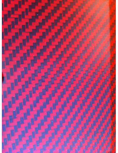 Placa de fibra de carbono-kevlar de dois lados BRILHO (vermelho) - 500 x 400 x 0,5 mm.