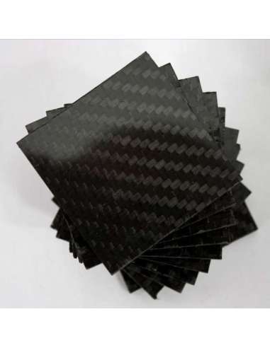 Commercial sample two-sided carbon fiber plate - 50 x 50 x 0.5 mm.