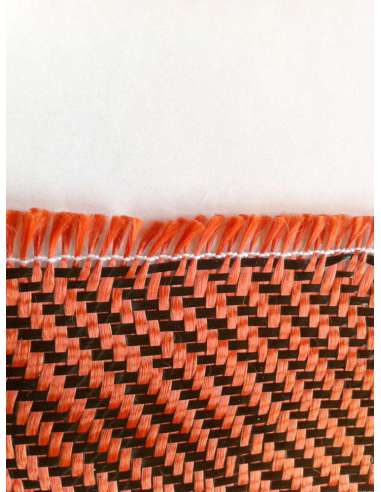 Tejido de fibra de carbono-kevlar (Naranja) Sarga 2x2 3K peso 200gr/m2 ancho 1200mm.