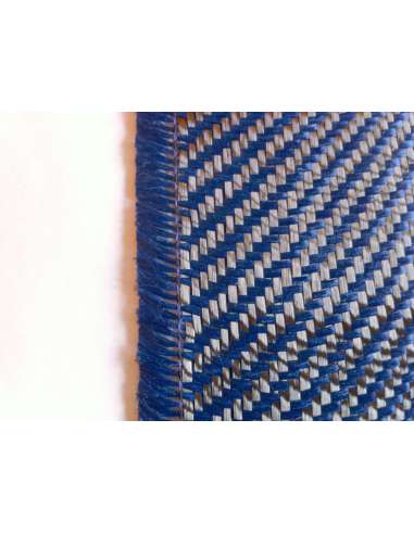Muestra comercial tejido de fibra de carbono-kevlar (Azul oscuro) Sarga 2x2 3K peso 200gr/m2 - 250mm. x 200mm.