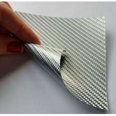 Lâmina flexível de fibra de vidro de amostra comercial 3K Sarja 2x2 (cor prata) - 50x50 mm.