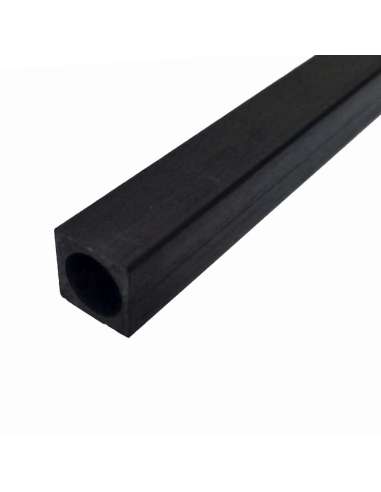 Tubo quadrado em fibra de carbono, exterior (10x10 mm.) - interior redondo (Ø 8 mm.) - Comprimento 1000 mm.