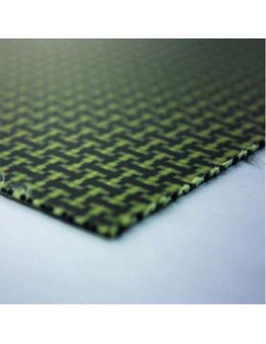 Muestra comercial plancha de fibra de Kevlar-carbono una cara - 50 x 50 x 2,5 mm.