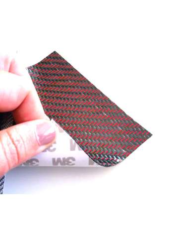 Lámina flexible de fibra de carbono con seda de color (Color Negro y Rojo) con adhesivo 3M