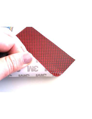 Lámina flexible de fibra de kevlar-carbono Tafetán (Color Negro y Rojo) con adhesivo 3M