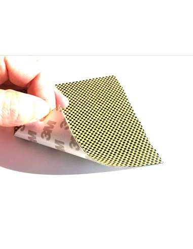 Lámina flexible de fibra de kevlar-carbono Tafetán (Color Negro y Amarillo) con adhesivo 3M