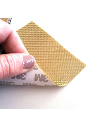 Commercial sample glass fiber flexible blade 1K Twill 2x2 (Gold color) with 3M adhesive - 50x50 mm.