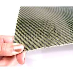 Plancha de fibra de kevlar-carbono una cara con resina epoxy - 400 x 200 x 1 mm.
